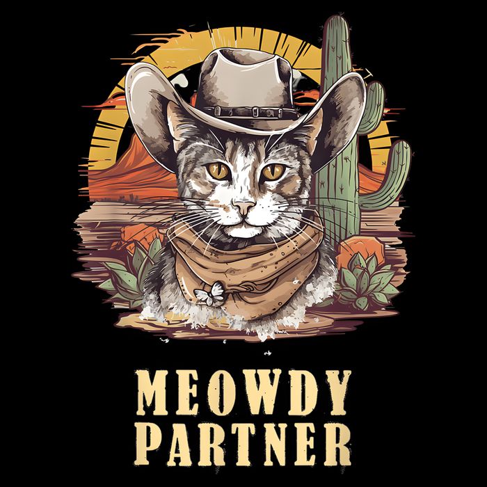 Meowdy Partner Cat Funny Howdy Meme Wild West Cowboy Hat Sustainable Bucket Hat