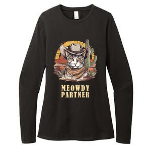 Meowdy Partner Cat Funny Howdy Meme Wild West Cowboy Hat Womens CVC Long Sleeve Shirt