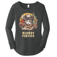 Meowdy Partner Cat Funny Howdy Meme Wild West Cowboy Hat Women's Perfect Tri Tunic Long Sleeve Shirt