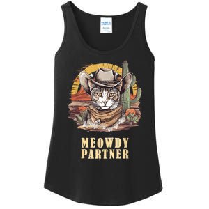 Meowdy Partner Cat Funny Howdy Meme Wild West Cowboy Hat Ladies Essential Tank