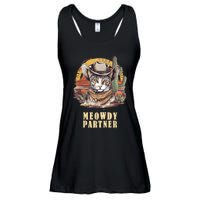 Meowdy Partner Cat Funny Howdy Meme Wild West Cowboy Hat Ladies Essential Flowy Tank