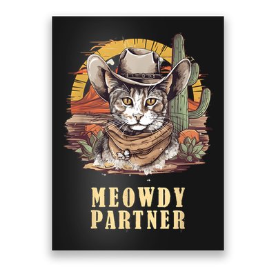 Meowdy Partner Cat Funny Howdy Meme Wild West Cowboy Hat Poster