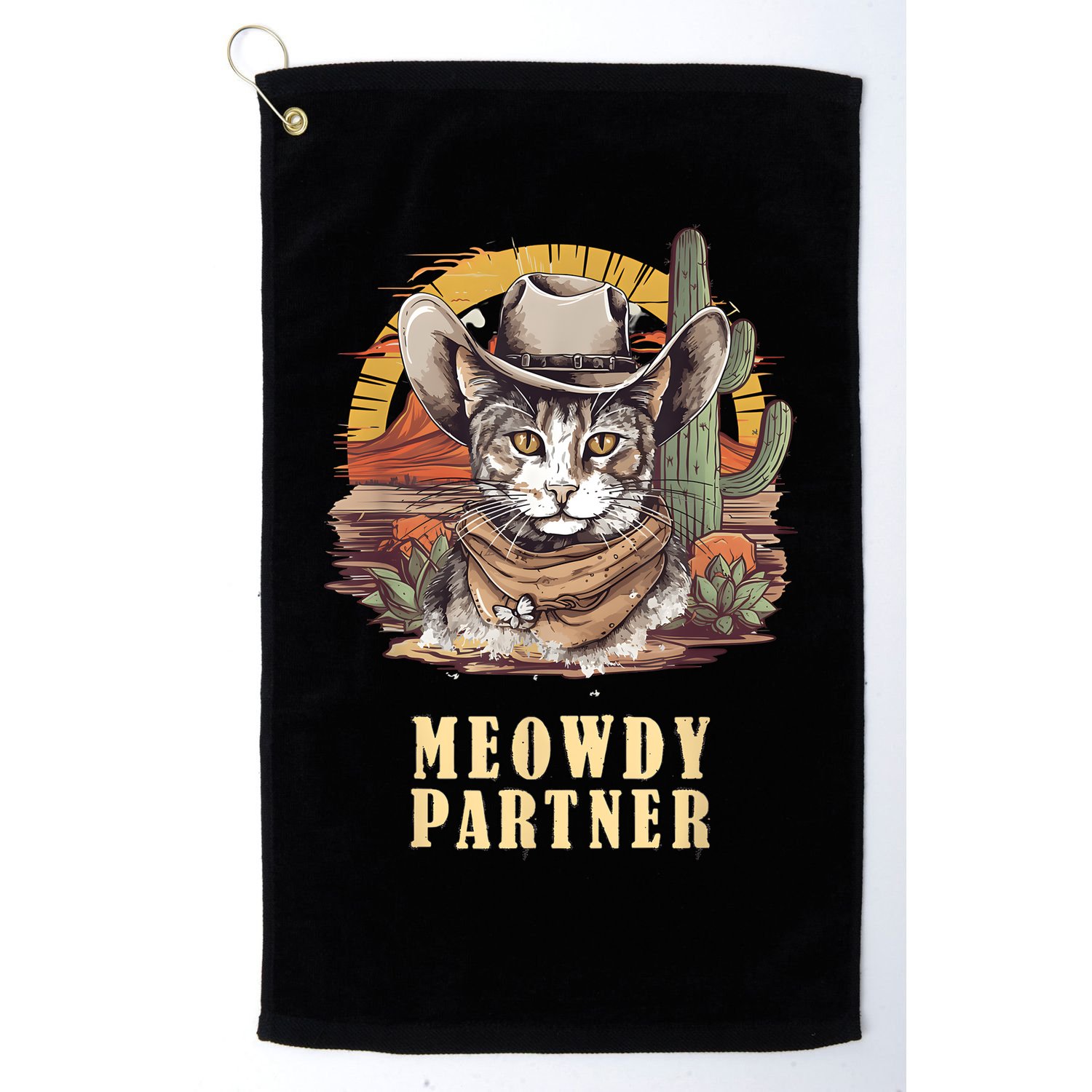 Meowdy Partner Cat Funny Howdy Meme Wild West Cowboy Hat Golf Towel