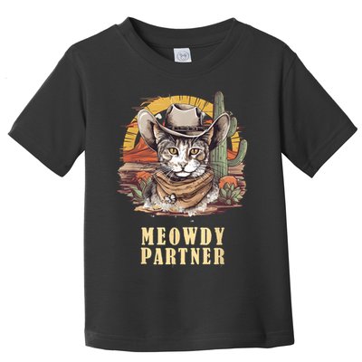 Meowdy Partner Cat Funny Howdy Meme Wild West Cowboy Hat Toddler T-Shirt