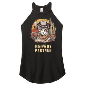 Meowdy Partner Cat Funny Howdy Meme Wild West Cowboy Hat Women's Perfect Tri Rocker Tank