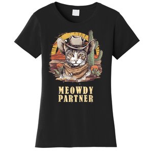 Meowdy Partner Cat Funny Howdy Meme Wild West Cowboy Hat Women's T-Shirt