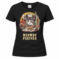 Meowdy Partner Cat Funny Howdy Meme Wild West Cowboy Hat Women's T-Shirt