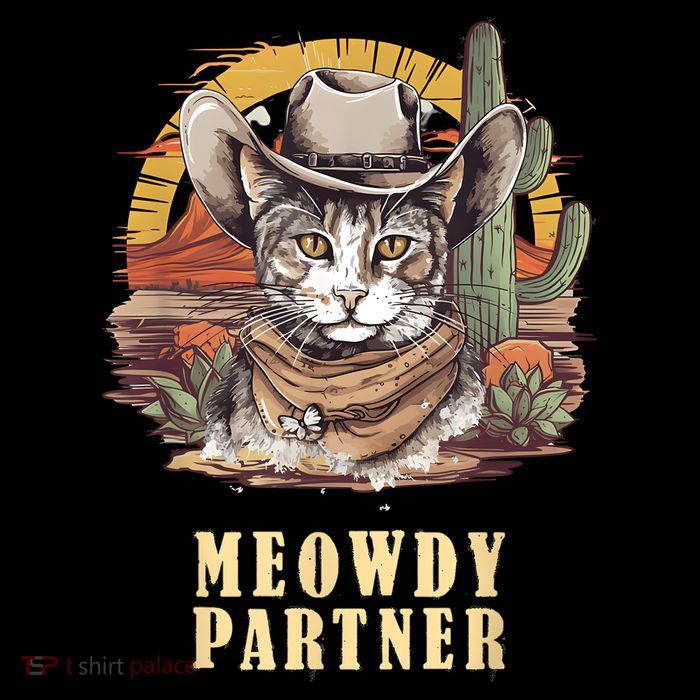 Meowdy Partner Cat Funny Howdy Meme Wild West Cowboy Hat Women's V-Neck T-Shirt