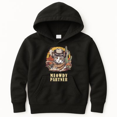 Meowdy Partner Cat Funny Howdy Meme Wild West Cowboy Hat Kids Hoodie