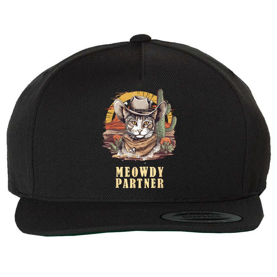 Meowdy Partner Cat Funny Howdy Meme Wild West Cowboy Hat Wool Snapback Cap