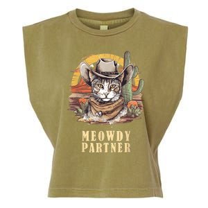 Meowdy Partner Cat Funny Howdy Meme Wild West Cowboy Hat Garment-Dyed Women's Muscle Tee