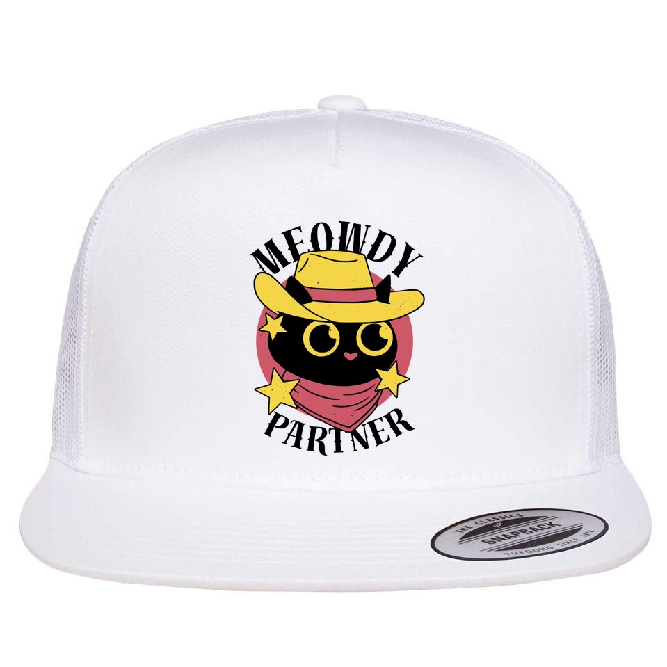 Meowdy Partner Country Cat Flat Bill Trucker Hat