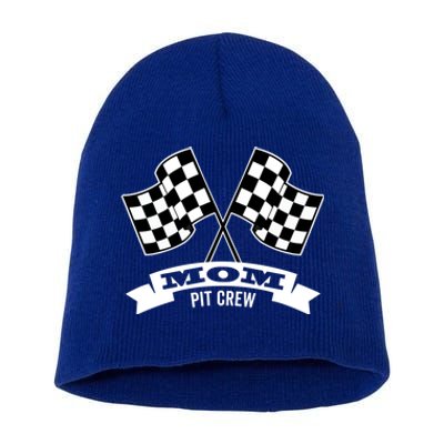 Mom Pit Crew For Race Car Party Gift Dark Great Gift Short Acrylic Beanie