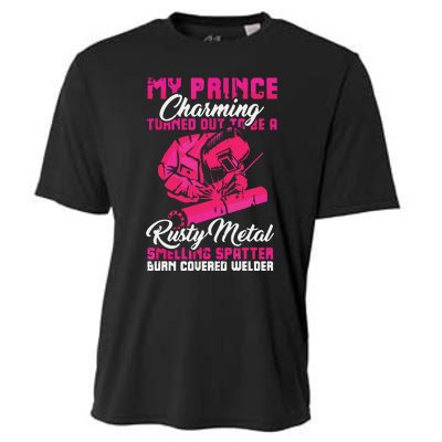 My Prince Charming Is A Welder Funny Welding Wife Cooling Performance Crew T-Shirt