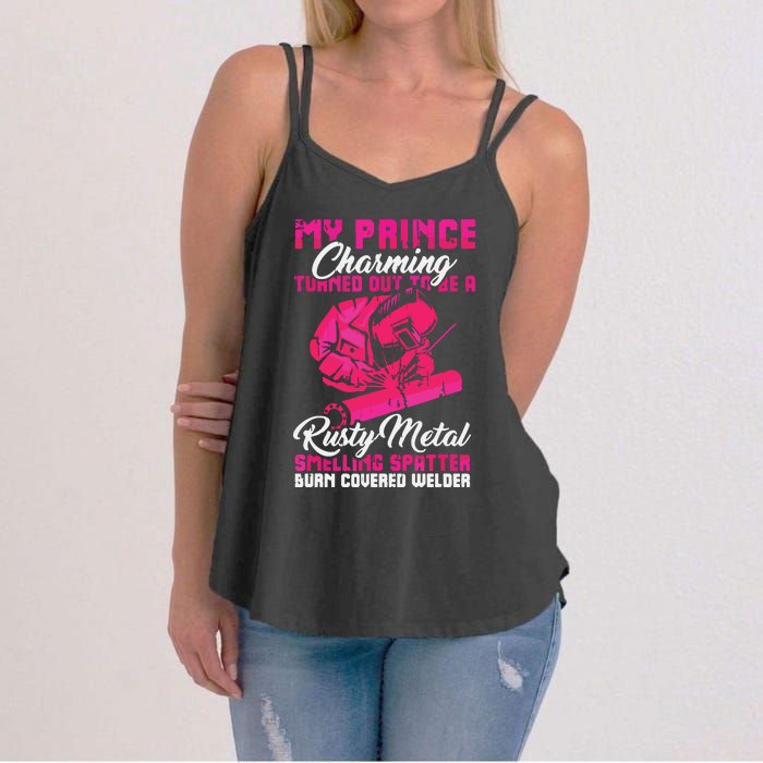 My Prince Charming Is A Welder Funny Welding Wife Women's Strappy Tank