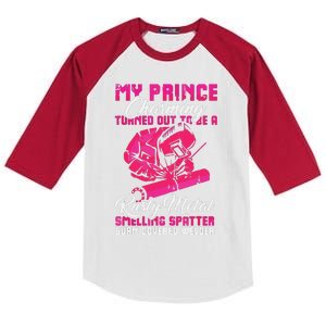 My Prince Charming Is A Welder Funny Welding Wife Kids Colorblock Raglan Jersey