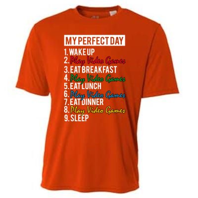 My Perfect Day Play Video Games Gaming Humor Funny Gamer Gift Cooling Performance Crew T-Shirt