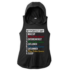 My Perfect Day Play Video Games Gaming Humor Funny Gamer Gift Ladies PosiCharge Tri-Blend Wicking Draft Hoodie Tank