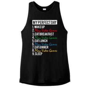 My Perfect Day Play Video Games Gaming Humor Funny Gamer Gift Ladies PosiCharge Tri-Blend Wicking Tank