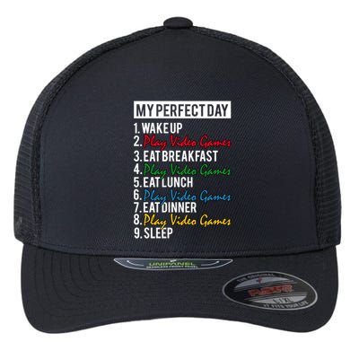 My Perfect Day Play Video Games Gaming Humor Funny Gamer Gift Flexfit Unipanel Trucker Cap