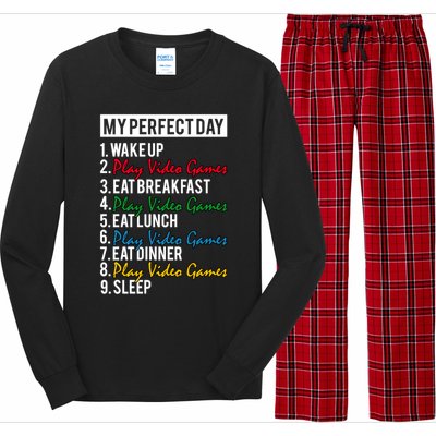 My Perfect Day Play Video Games Gaming Humor Funny Gamer Gift Long Sleeve Pajama Set