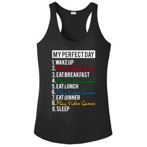 My Perfect Day Play Video Games Gaming Humor Funny Gamer Gift Ladies PosiCharge Competitor Racerback Tank