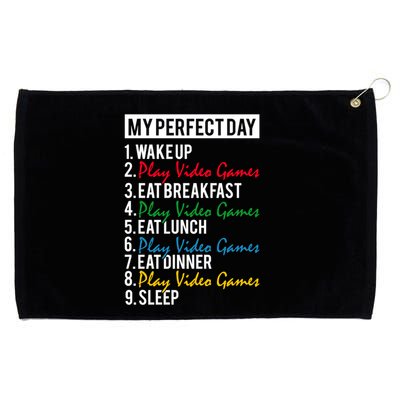 My Perfect Day Play Video Games Gaming Humor Funny Gamer Gift Grommeted Golf Towel