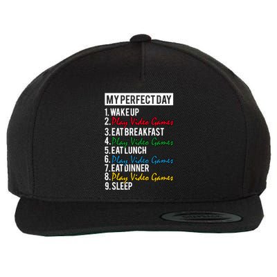 My Perfect Day Play Video Games Gaming Humor Funny Gamer Gift Wool Snapback Cap