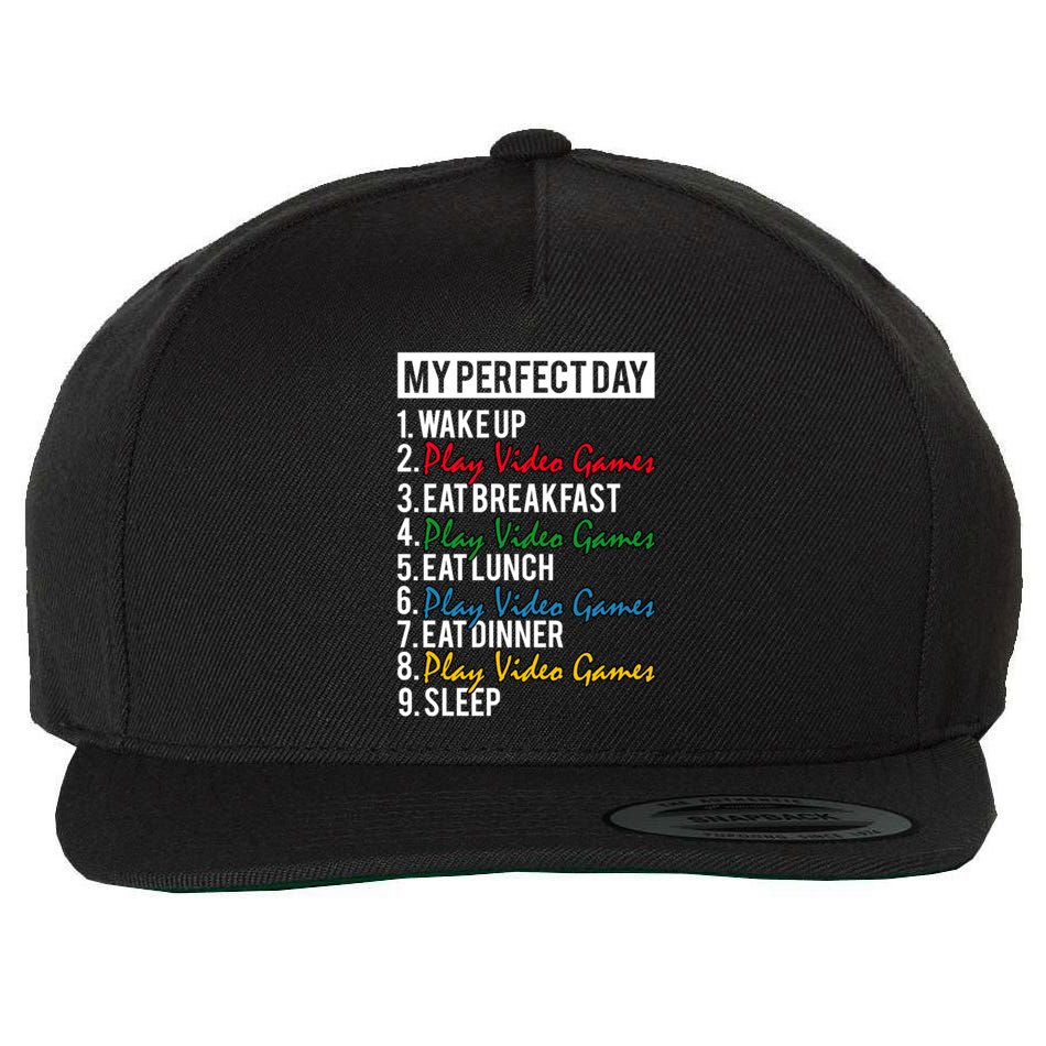 My Perfect Day Play Video Games Gaming Humor Funny Gamer Gift Wool Snapback Cap