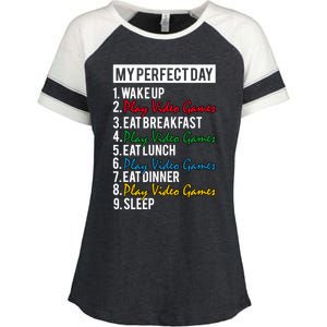 My Perfect Day Play Video Games Gaming Humor Funny Gamer Gift Enza Ladies Jersey Colorblock Tee