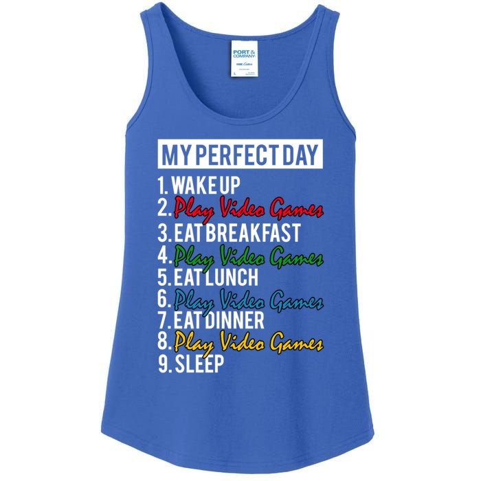 My Perfect Day Play Video Games Gaming Humor Funny Gamer Gift Ladies Essential Tank