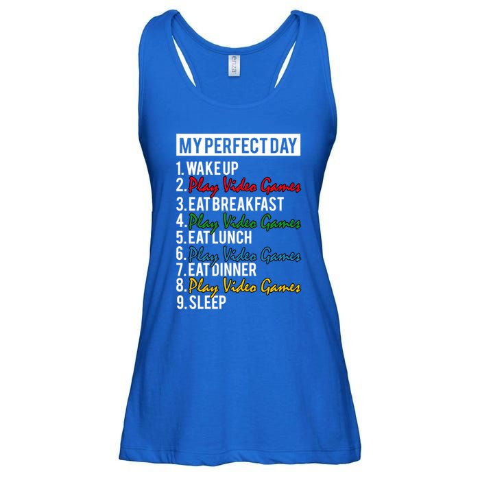 My Perfect Day Play Video Games Gaming Humor Funny Gamer Gift Ladies Essential Flowy Tank