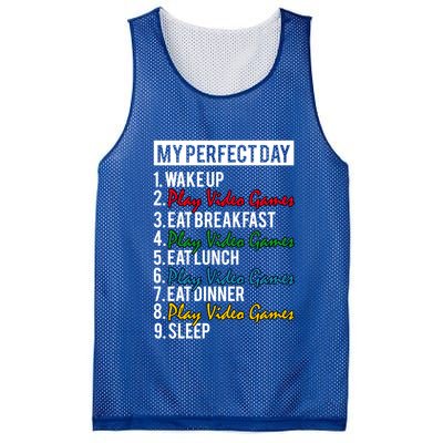 My Perfect Day Play Video Games Gaming Humor Funny Gamer Gift Mesh Reversible Basketball Jersey Tank