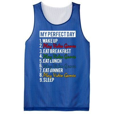 My Perfect Day Play Video Games Gaming Humor Funny Gamer Gift Mesh Reversible Basketball Jersey Tank