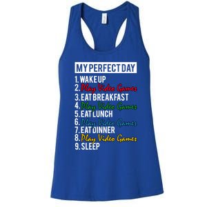 My Perfect Day Play Video Games Gaming Humor Funny Gamer Gift Women's Racerback Tank