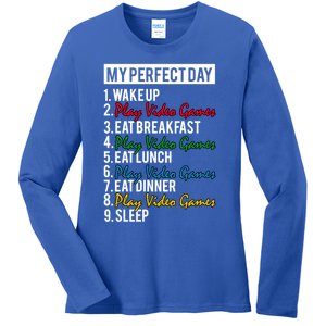 My Perfect Day Play Video Games Gaming Humor Funny Gamer Gift Ladies Long Sleeve Shirt