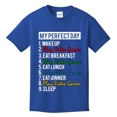 My Perfect Day Play Video Games Gaming Humor Funny Gamer Gift Kids T-Shirt