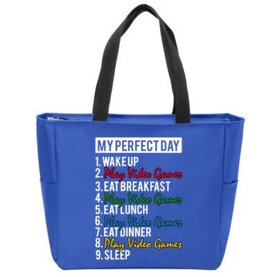 My Perfect Day Play Video Games Gaming Humor Funny Gamer Gift Zip Tote Bag