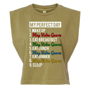 My Perfect Day Play Video Games Gaming Humor Funny Gamer Gift Garment-Dyed Women's Muscle Tee