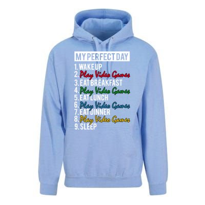 My Perfect Day Play Video Games Gaming Humor Funny Gamer Gift Unisex Surf Hoodie