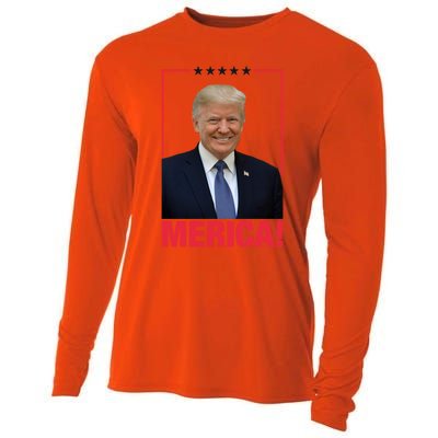 Merica! President Donald Trump Presidential Portrait Meme Gift Cooling Performance Long Sleeve Crew