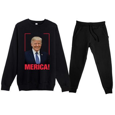 Merica! President Donald Trump Presidential Portrait Meme Gift Premium Crewneck Sweatsuit Set