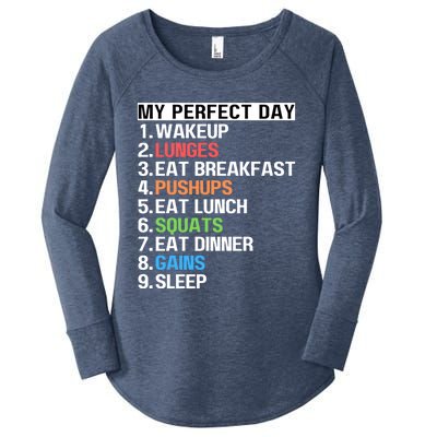 My Perfect Day Lunges Pushups Squats Workout Gains Mom Dad Gift Women's Perfect Tri Tunic Long Sleeve Shirt