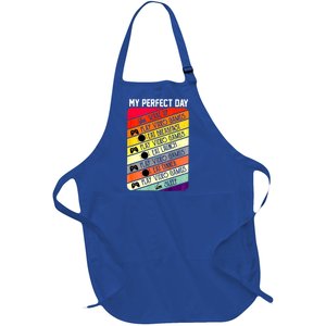 My Perfect Day Video Games Gaming Daily Routine Gamer Gift Full-Length Apron With Pockets