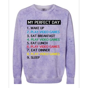 My Perfect Day Video Games Gift Gamer Gift Gift Colorblast Crewneck Sweatshirt