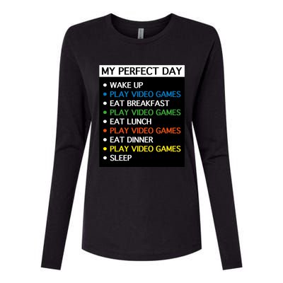 My Perfect Day Video Games Gift Gamer Cute Gift Meaningful Gift Womens Cotton Relaxed Long Sleeve T-Shirt