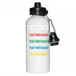 My Perfect Day Video Games Funny Gift Aluminum Water Bottle