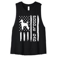 Men Poodle Dad US Flag Vintage Patriot Dog Lover Owner Men Gift Women's Racerback Cropped Tank