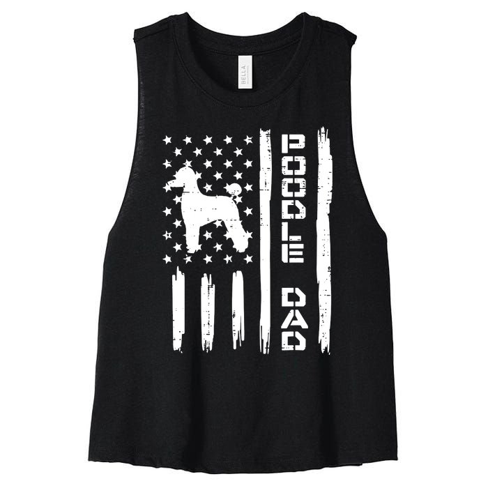 Men Poodle Dad US Flag Vintage Patriot Dog Lover Owner Men Gift Women's Racerback Cropped Tank