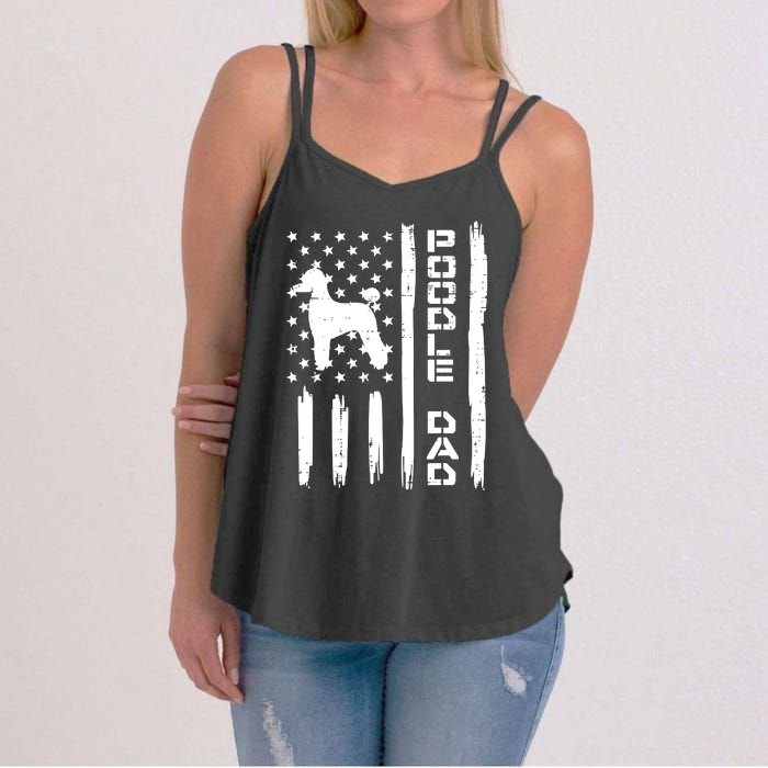 Men Poodle Dad US Flag Vintage Patriot Dog Lover Owner Men Gift Women's Strappy Tank